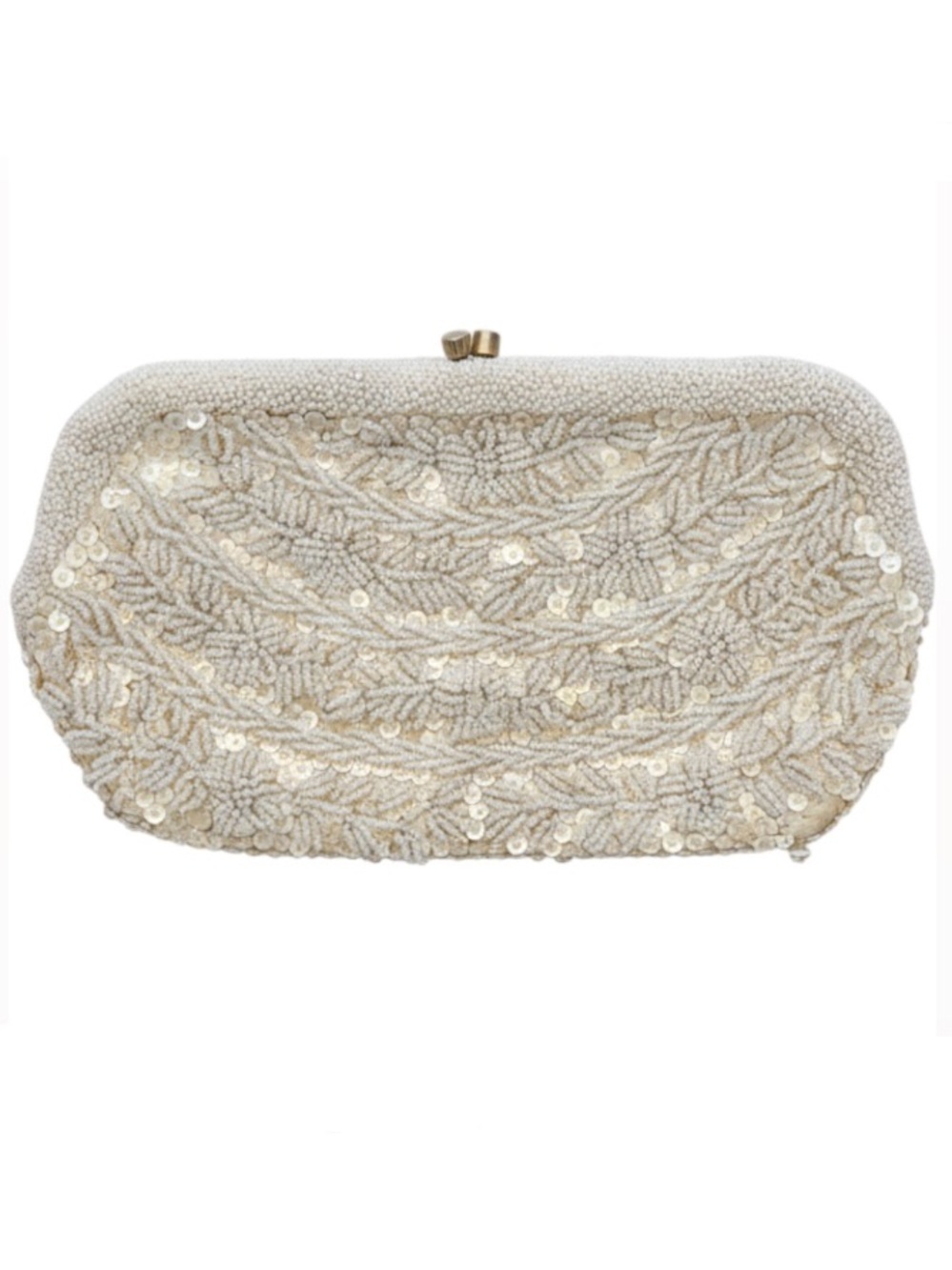 VTG Beaded Clutch White Sequins 90s Purse Bridal Formal Wedding Cocktail Vintage